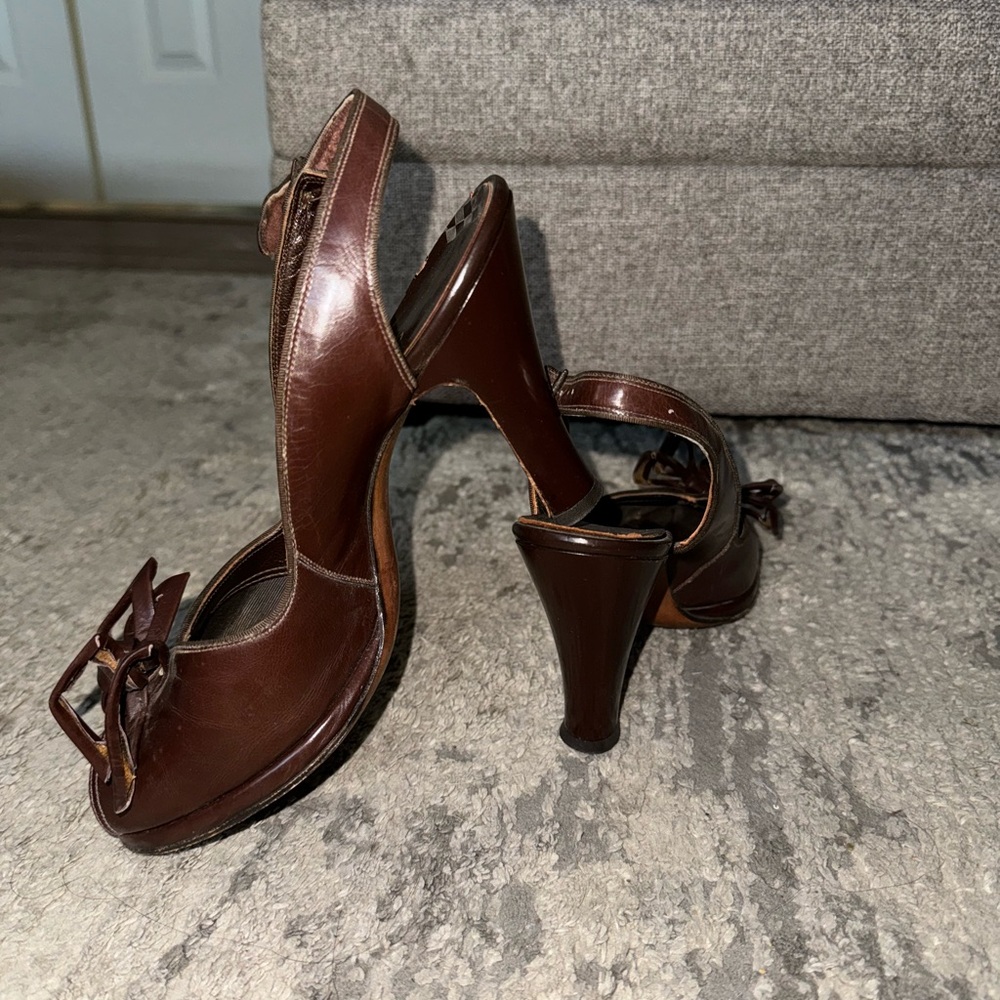 1940s 1950s vintage brown bowtie heels